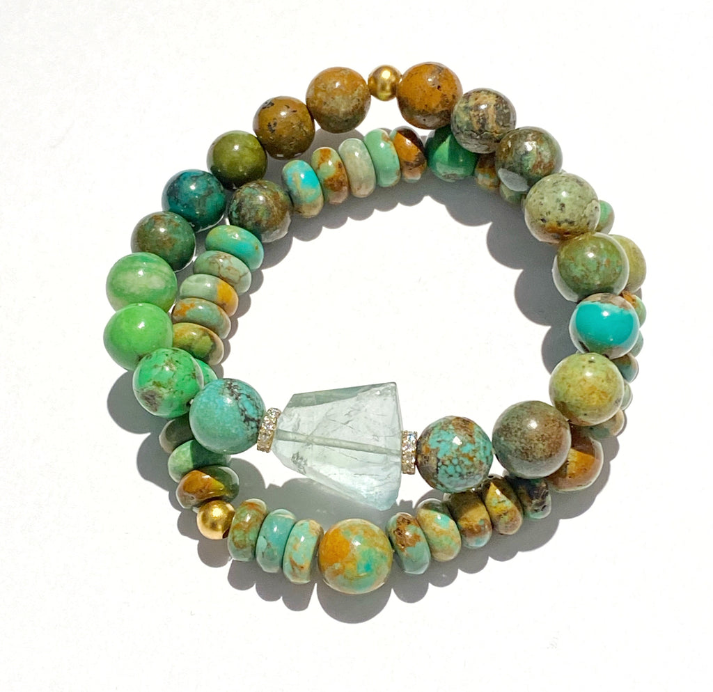 Rustic Turquoise Stack Bracelet Set of 2 with Fluorite