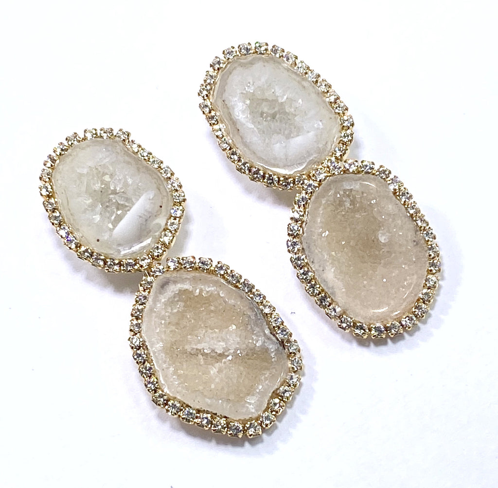 Ivory Tabasco Geode Bridal Earrings Double Dangle Post Diamond Style