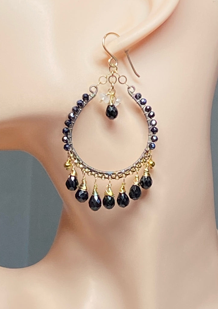 Mystic Black Spinel and Mixed Metal Hoop Earrings - Doolittle