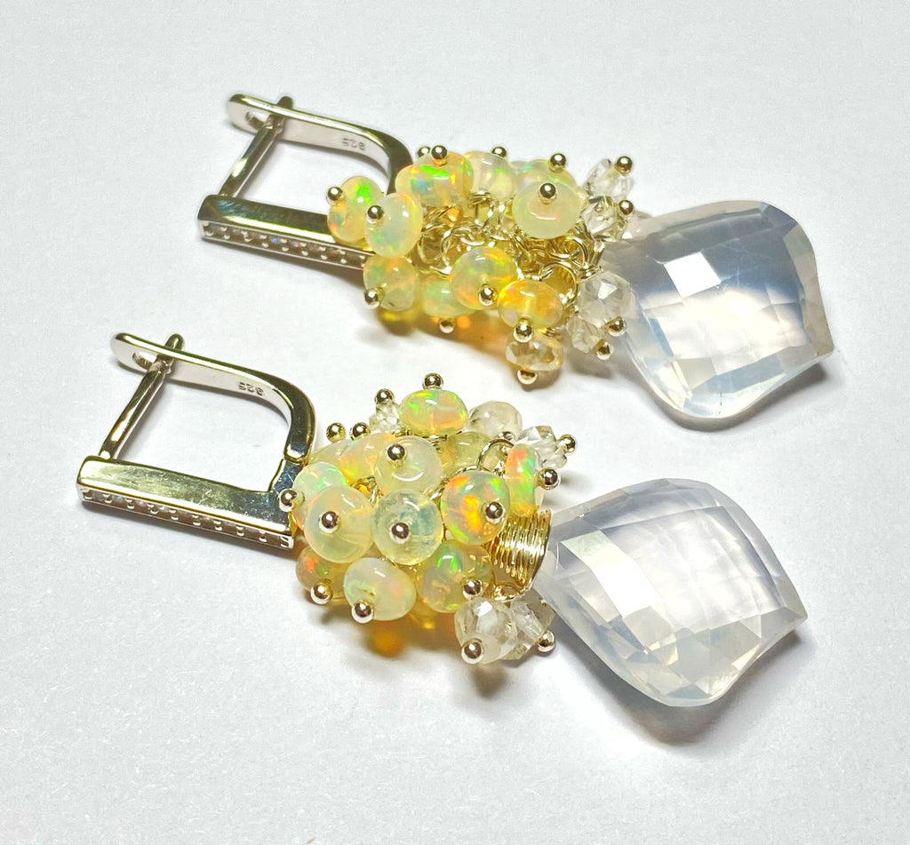 opal cluster crystal quartz earrings lever back