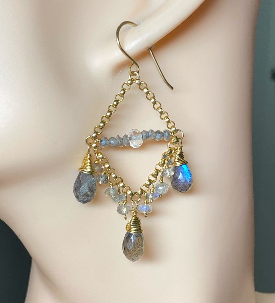 Labradorite Chandelier Earrings Gold Fill