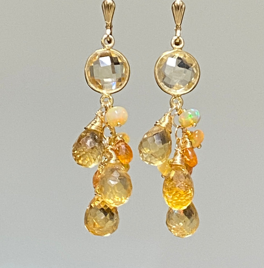 Citrine Dangle Earrings Ethiopian Opals Mandarin Garnet