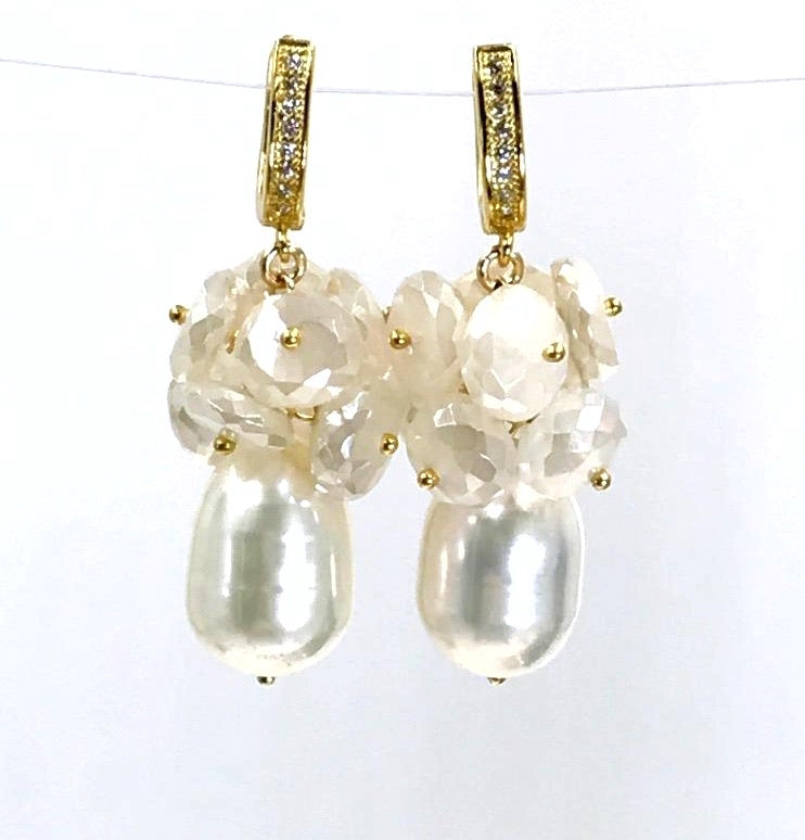Baroque Pearl and Mystic Moonstone Gemstone Earrings