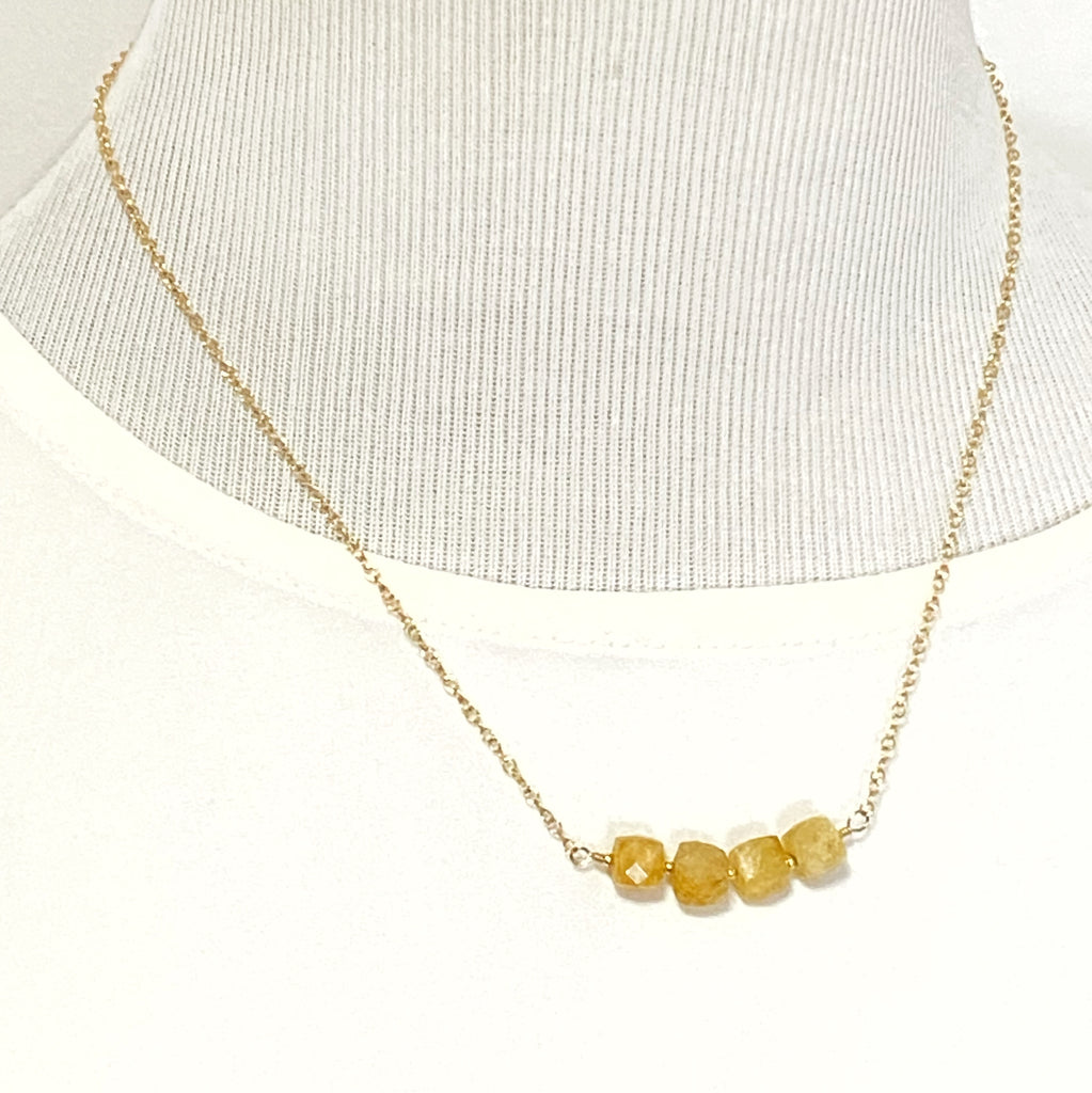 Citrine Gemstone Cube Bead Gold Filled Necklace