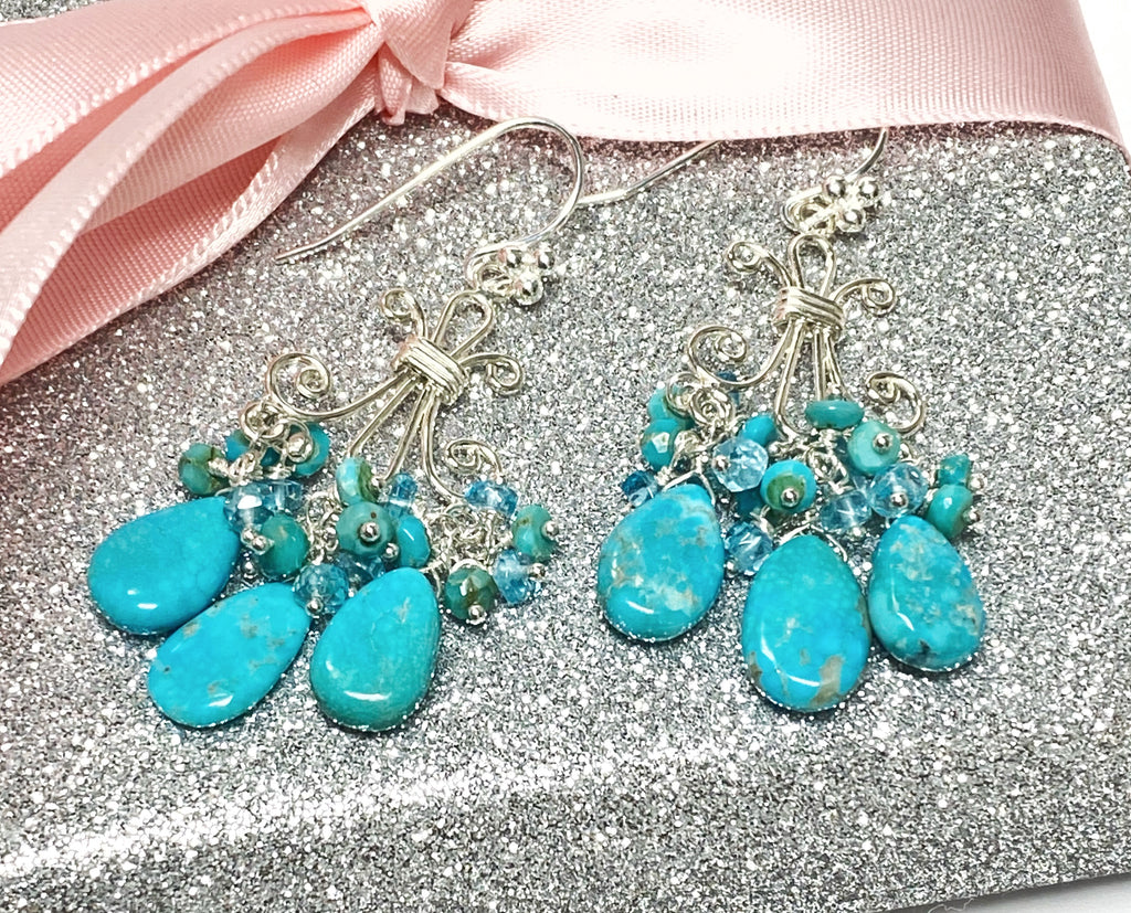 Sterling Silver and Turquoise Chandelier Gemstone Earrings