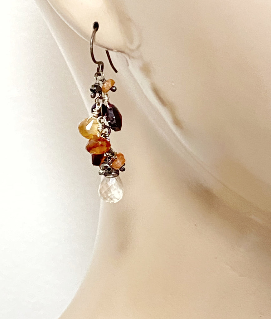 Multicolor Garnet Dangle Earrings Oxidized Silver