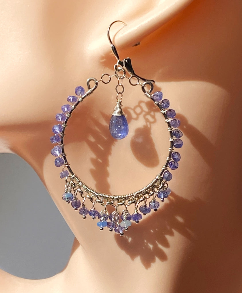 Tanzanite Sterling Silver Chandelier Hoop Earrings