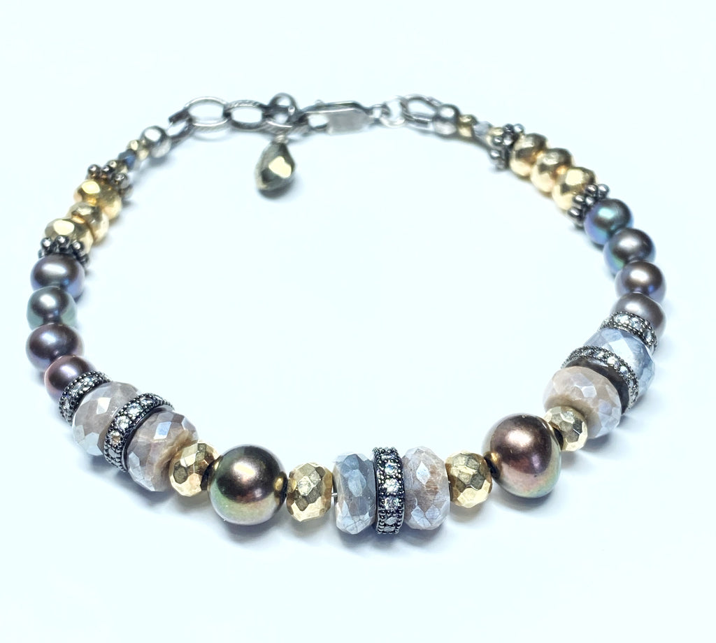 Pearl and Mystic Moonstone Bracelet Mixed Metals
