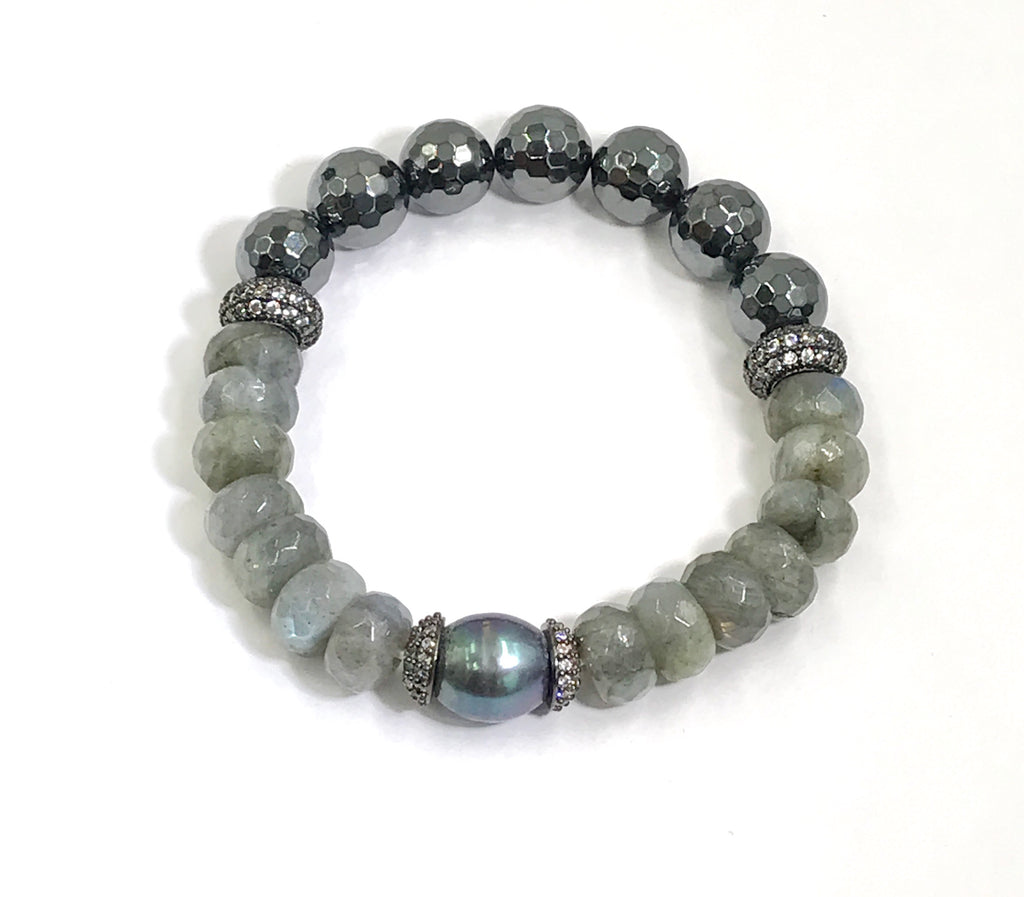 Aquamarine, Labradorite Gemstone Stack and Stretch Layering Bracelets Set - doolittlejewelry