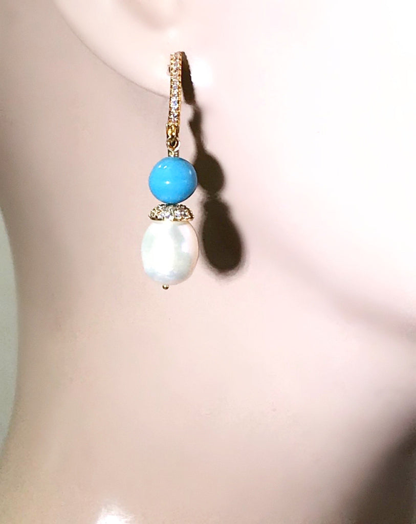 Pearl and Turquoise Wedding Earrings