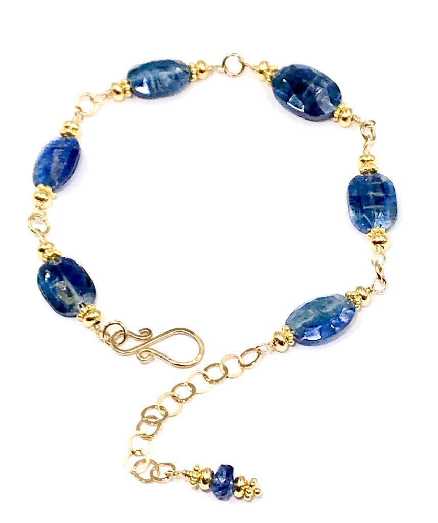 Blue Kyanite Bracelet Gold Fill Wire Wrapped - doolittlejewelry