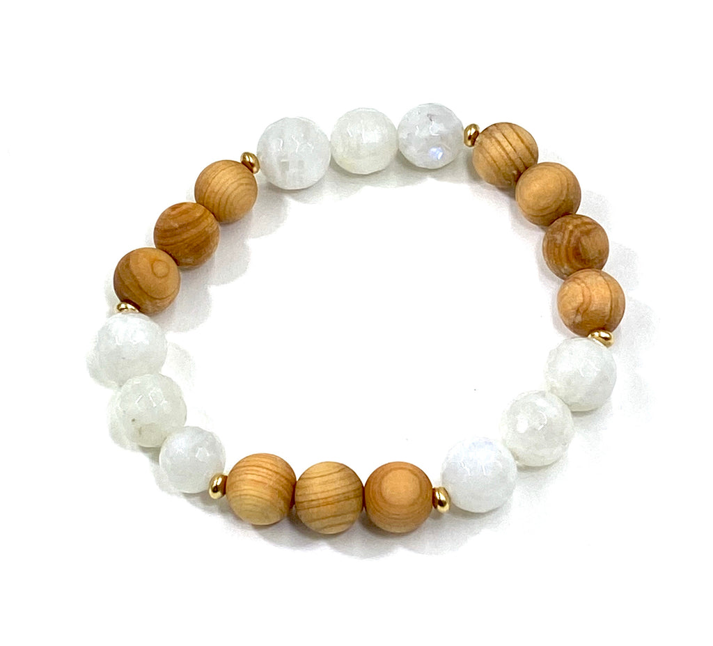 Pastel Gemstone Sandalwood Stretch Stacking Bracelet Set