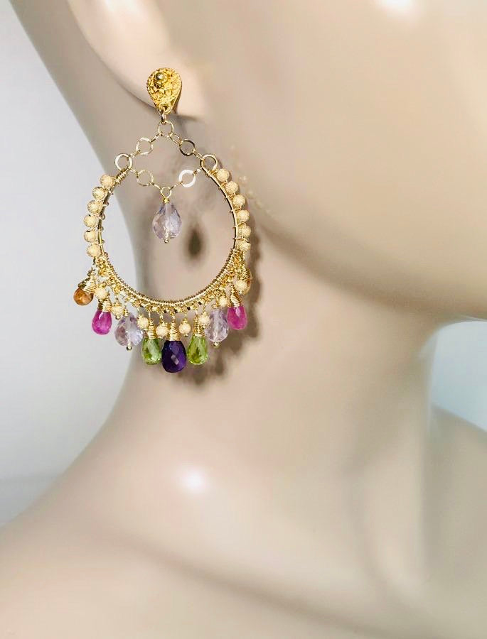 Pink Sapphire Mandarin Garnet Hoop Earrings - doolittlejewelry
