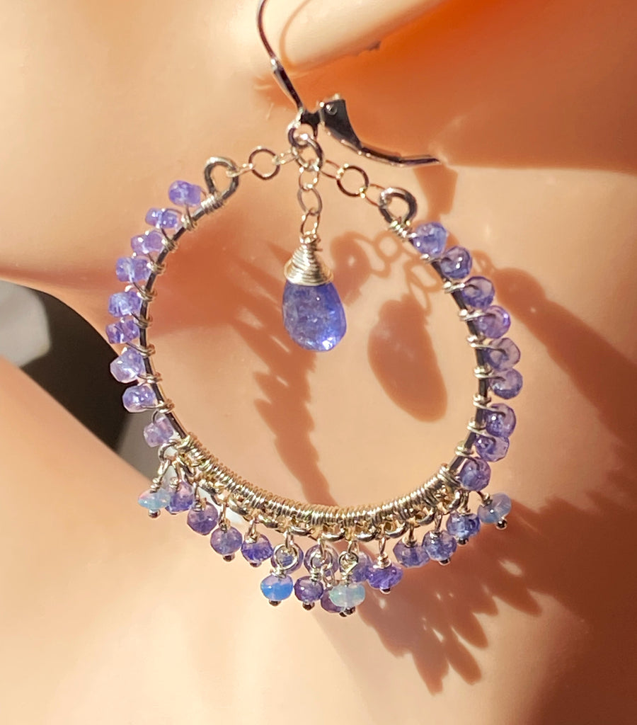 Tanzanite Sterling Silver Chandelier Hoop Earrings