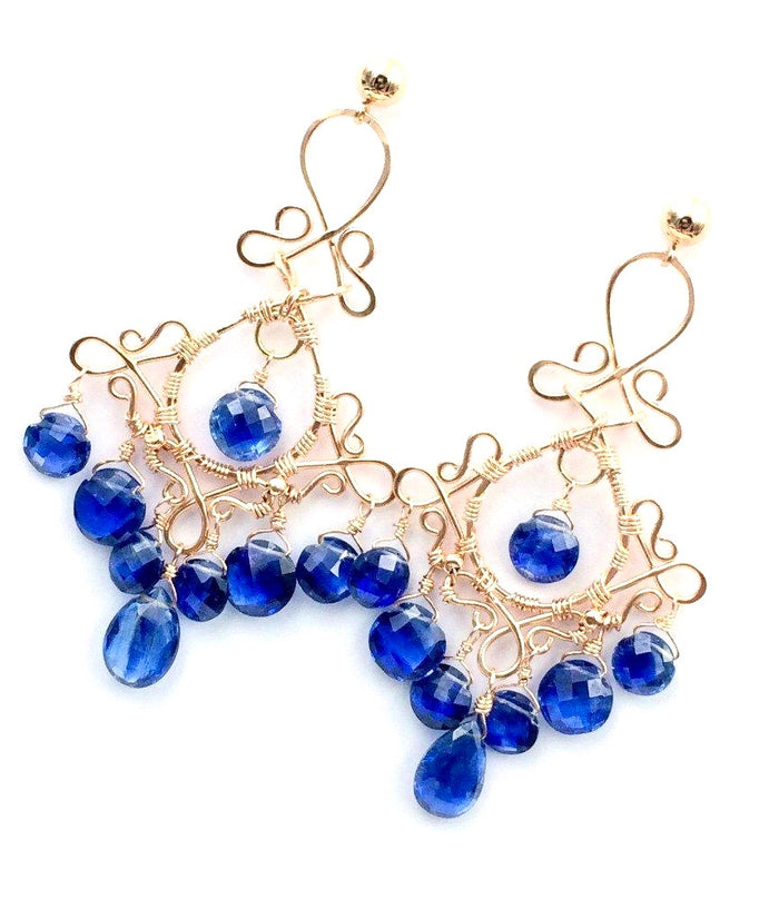 Luxury Gemstone Chandelier Rose Gold Earrings Kyanite - doolittlejewelry