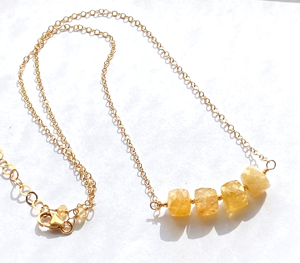 Citrine Gemstone Cube Bead Gold Filled Necklace