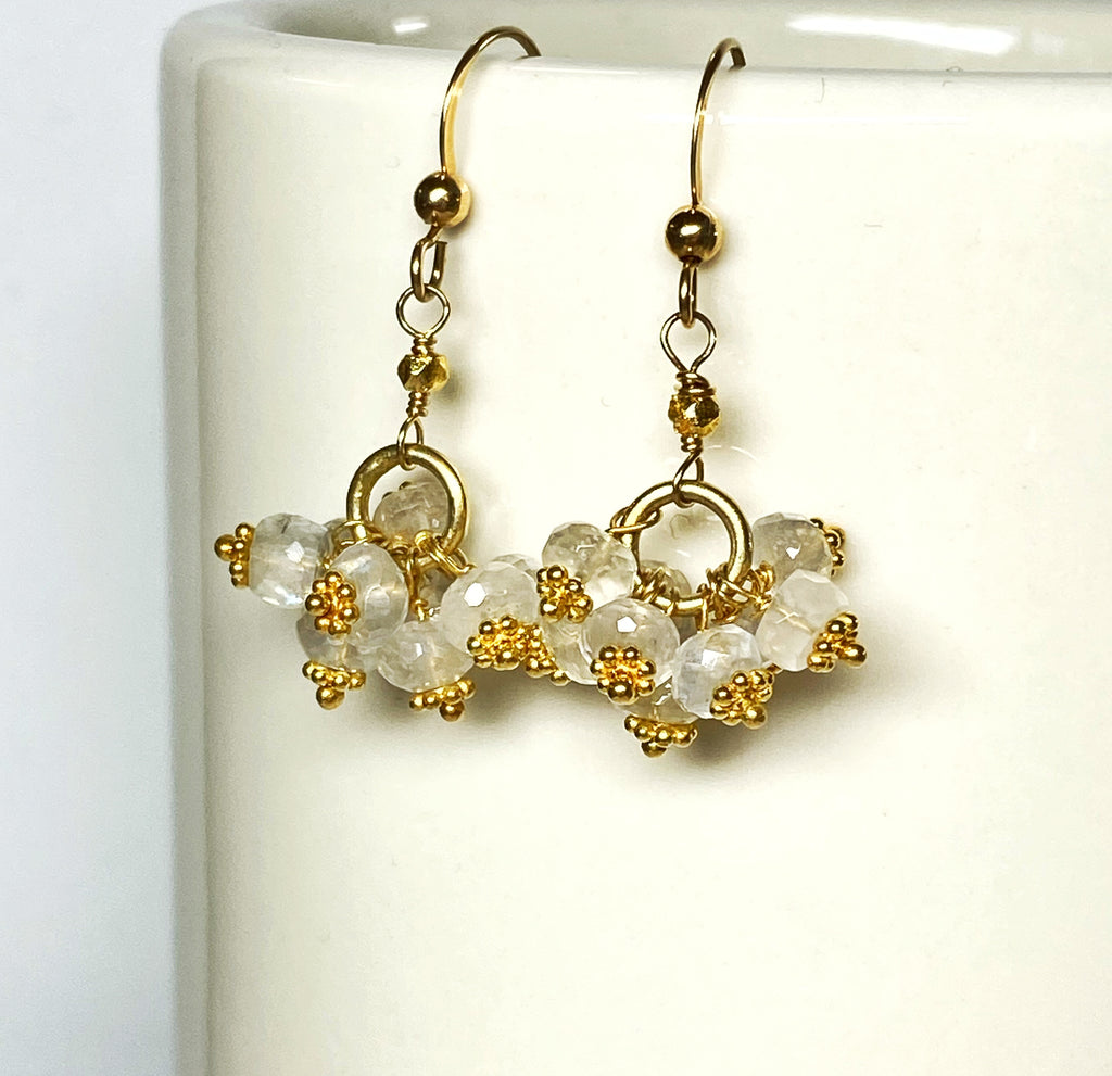 Ceylon Moonstone Cluster Earrings Gold