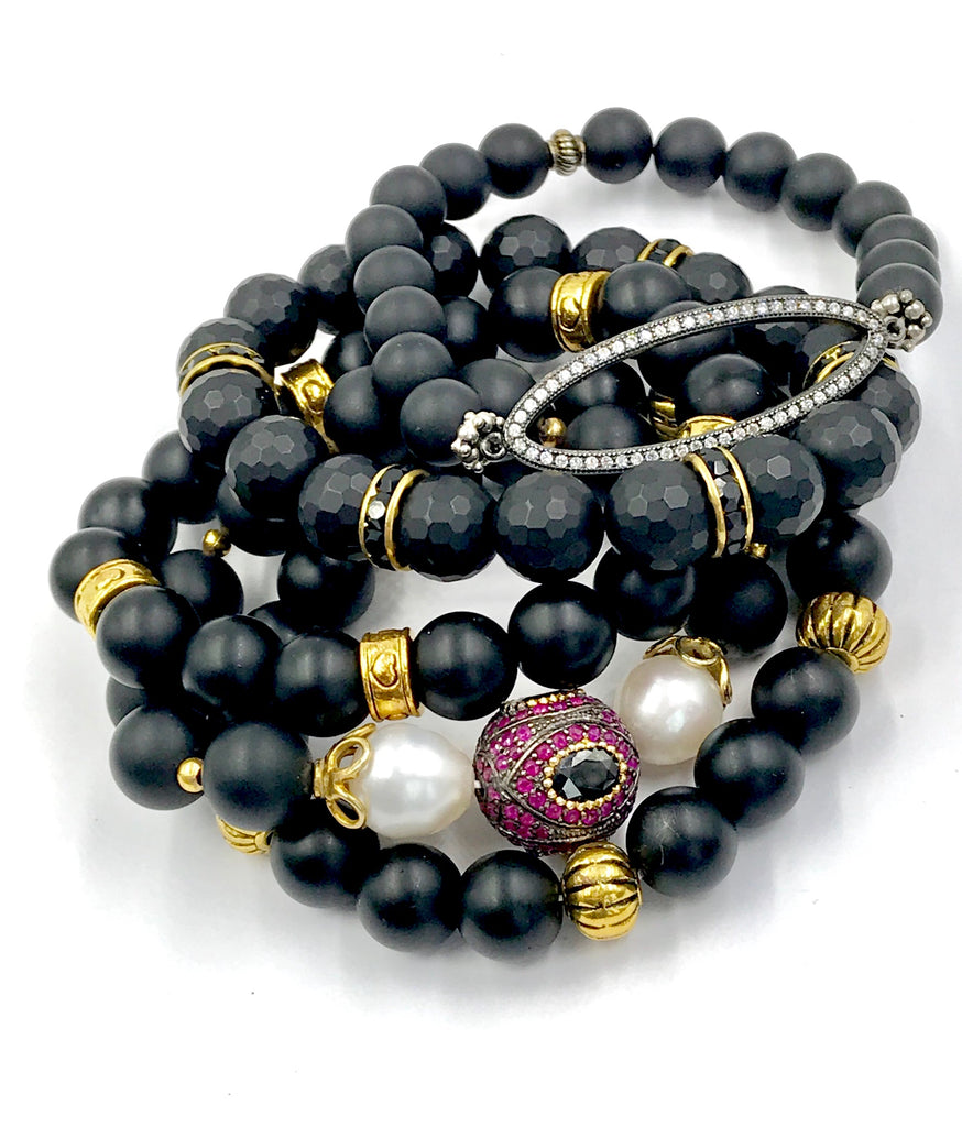 Ruby and Black Onyx Stretch Layering Bracelet - doolittlejewelry