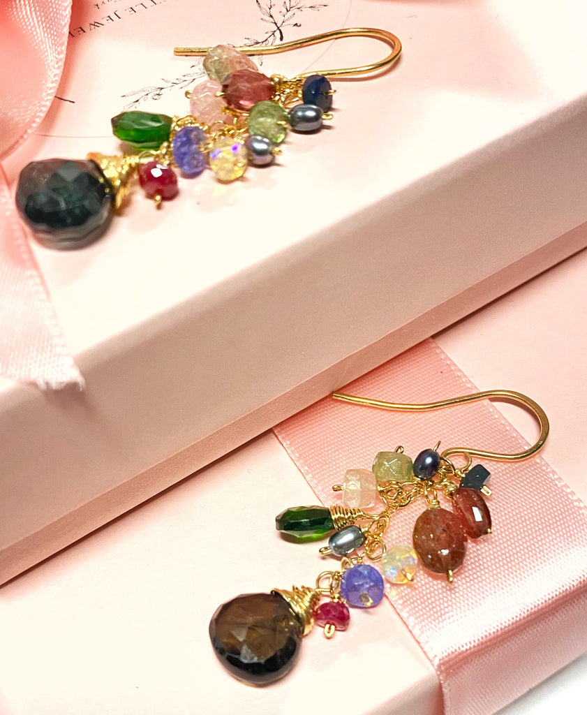 Tourmaline and Opal Colorful Dangle Earrings