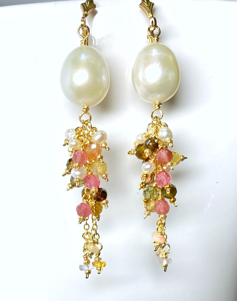 tourmaline and pearl tassel earrings