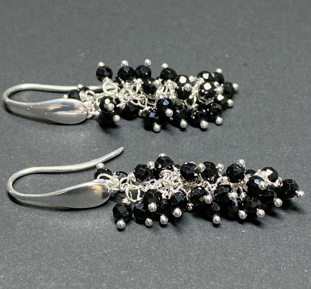Black Cluster Earrings Sterling Silver Mystic Black Spinel