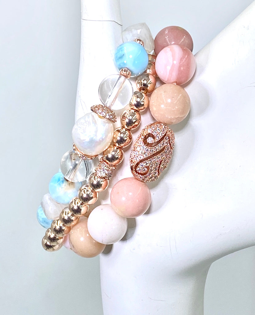 Larimar Bracelet Moonstone Bracelet Stretch Bracelet - doolittlejewelry