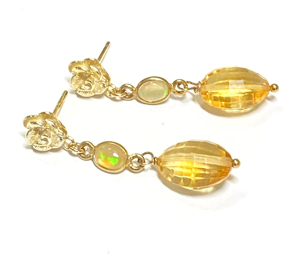 Citrine and Opal Dainty Gold Earrings