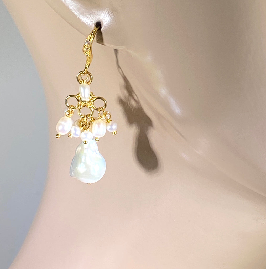 Ivory Baroque Freshwater Pearl Chandelier Earrings - doolittlejewelry