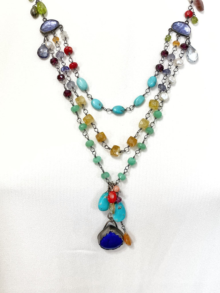 Multi-Strand Long Wire Wrap Gemstone Necklace - Doolittle