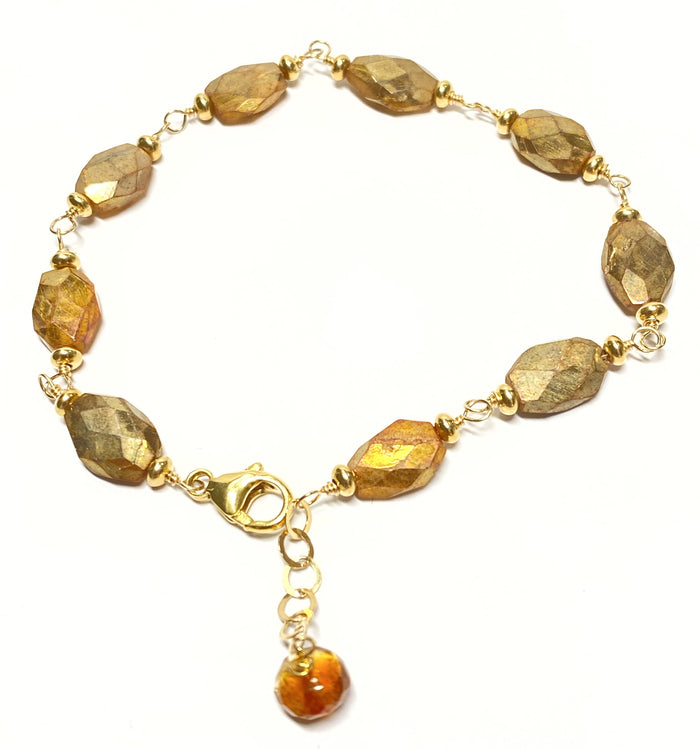 Mystic Gold Labradorite Gemstone Bracelet Wire Wrap 14kt Gold Fill 2