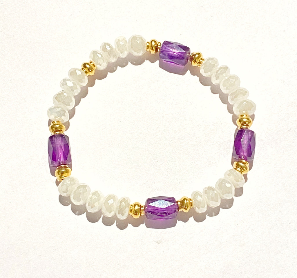 Amethyst and Ivory Mystic Moonstone Stretch Stacking Bracelet
