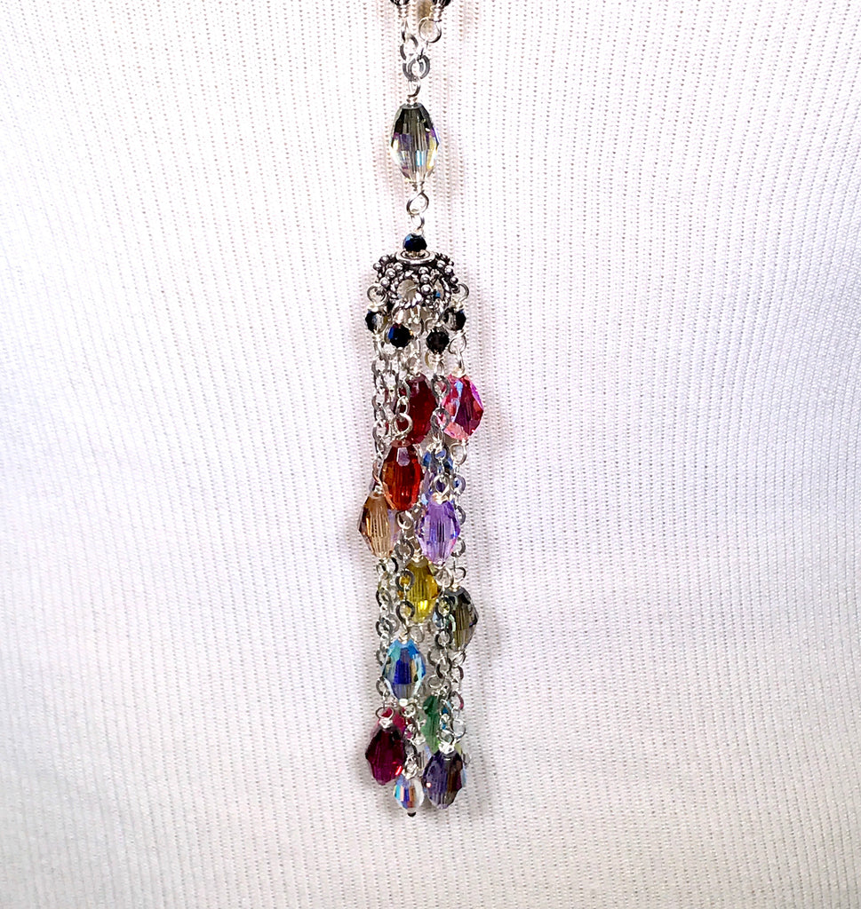 Swarovski Crystal Tassel Necklace Sterling Silver - doolittlejewelry