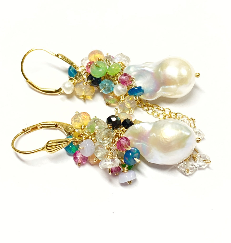 baroque pearl opal cluster earrings 5