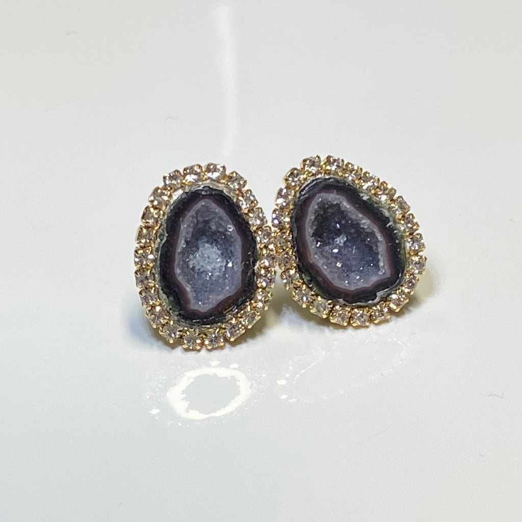 Black Tabasco Geode Slice Stud Earrings