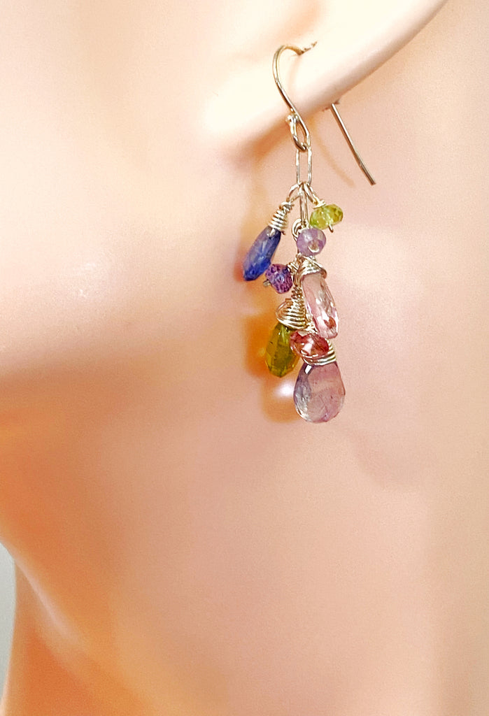 Colorful Gemstone Dangle Earrings Sterling Silver