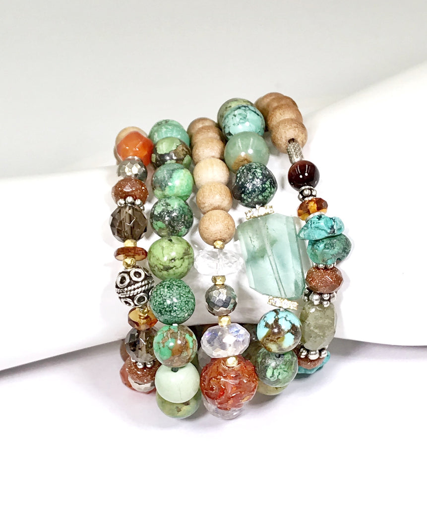 Rustic Turquoise Stack Bracelet Set of 2 with Fluorite