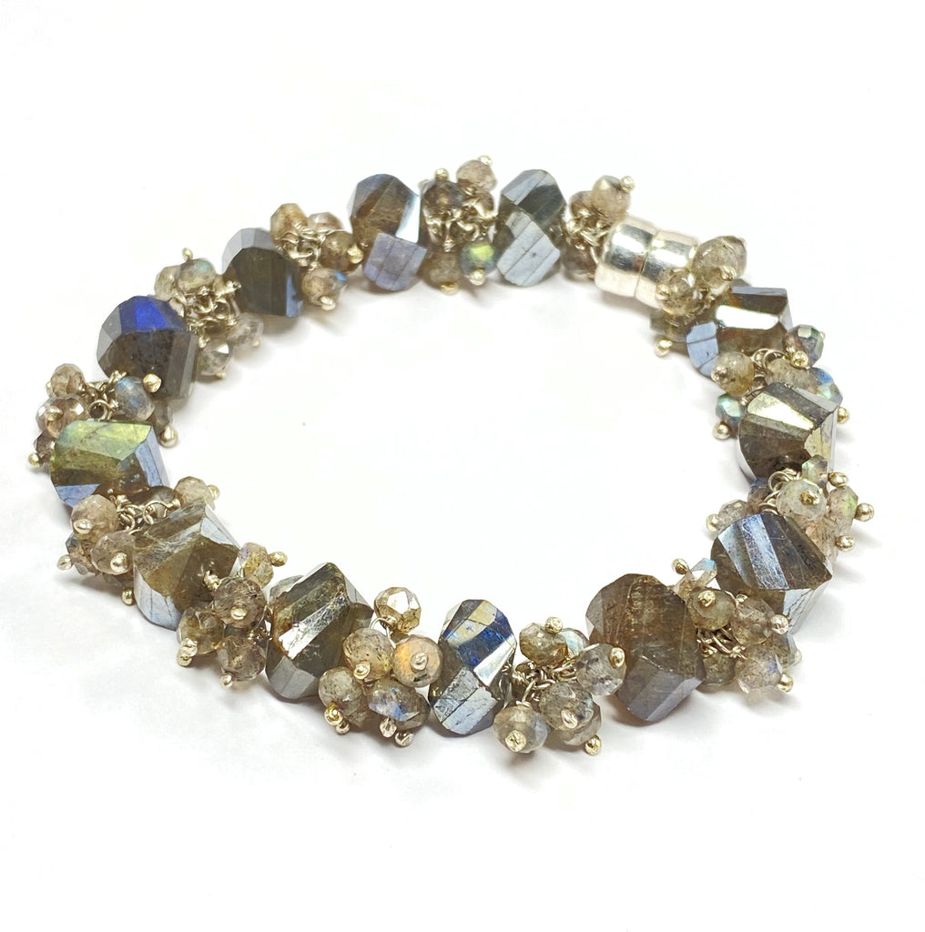 Labradorite Bangle Style Sterling Silver and Cluster Bracelet - doolittlejewelry