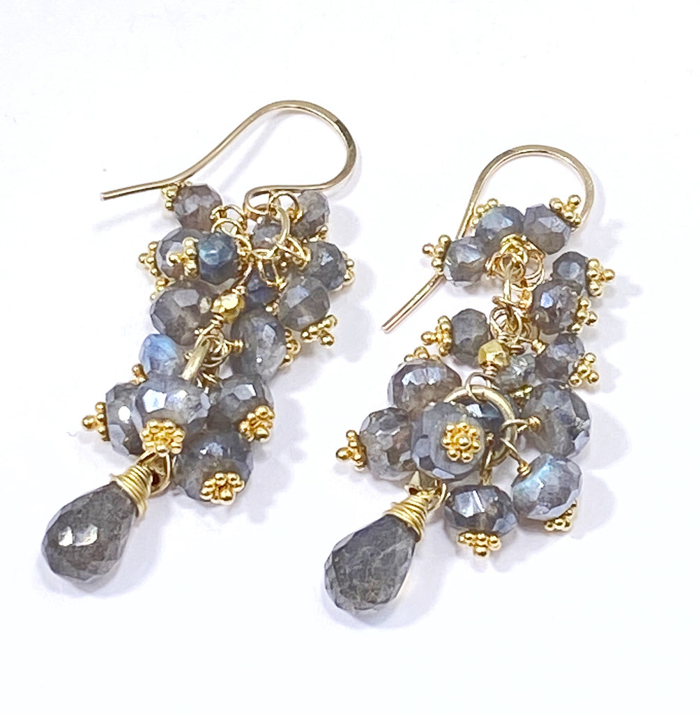 Mystic Labradorite Cluster Earrings Gold Vermeil