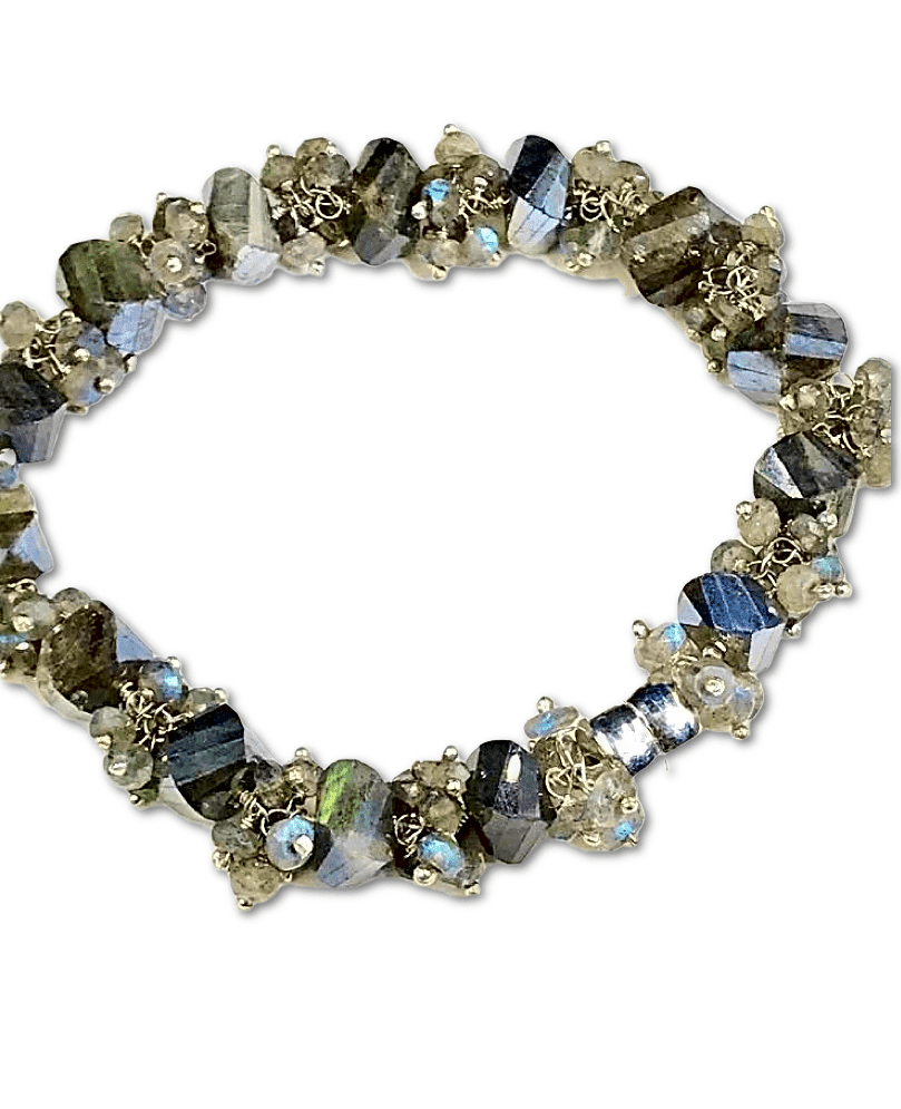 Labradorite Bangle Style Sterling Silver and Cluster Bracelet - doolittlejewelry