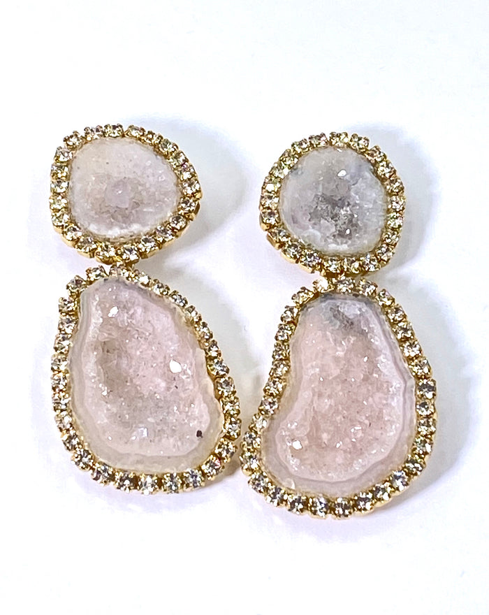 Blush Ivory Double Geode Earrings Diamond Bezel Style Tabasco Geodes - doolittlejewelry