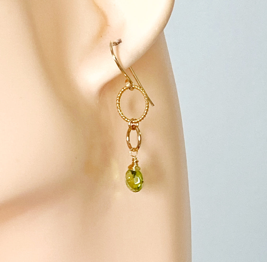 Peridot Dangle Earrings 14 kt Gold Fill