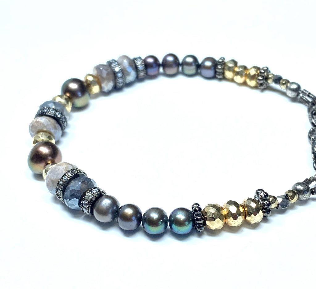 Pearl and Mystic Moonstone Bracelet Mixed Metals