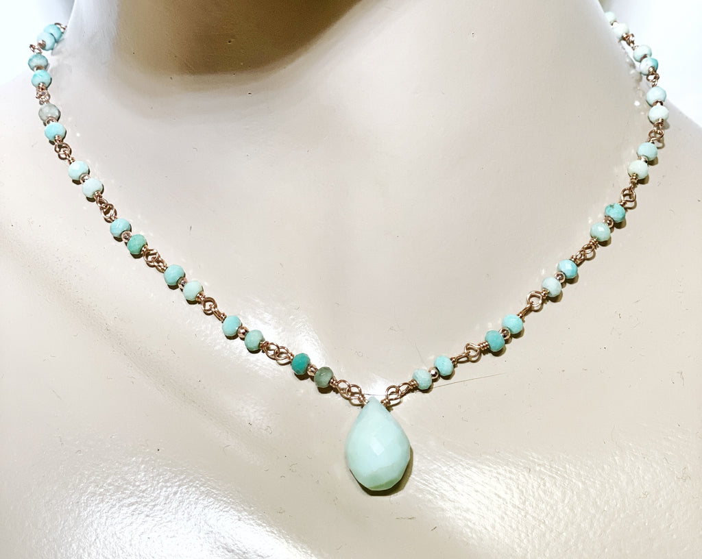 Green Peruvian Opal Rose Gold Layering Necklace