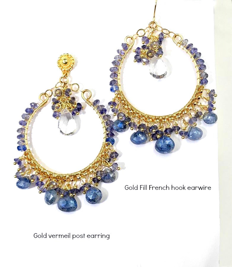 Blue Gemstone Chandelier Wire Wrap Sapphire - doolittlejewelry