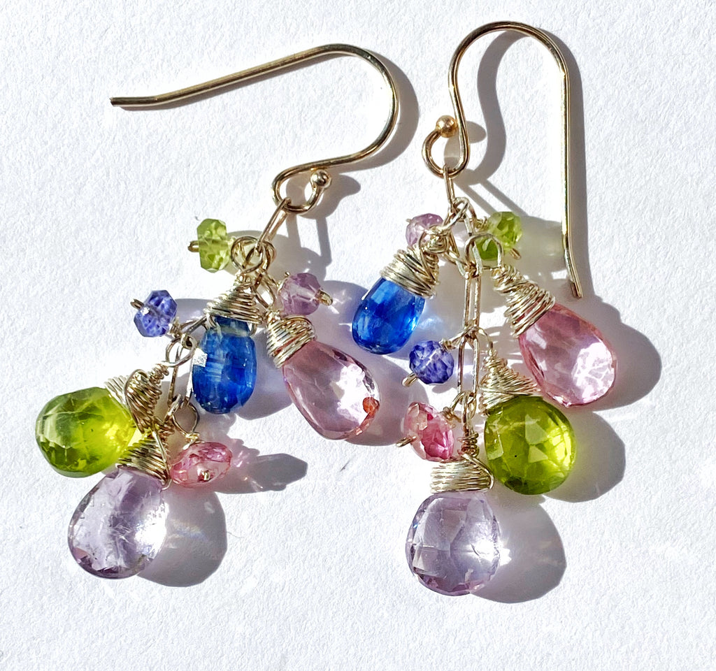 Colorful Gemstone Dangle Earrings Sterling Silver