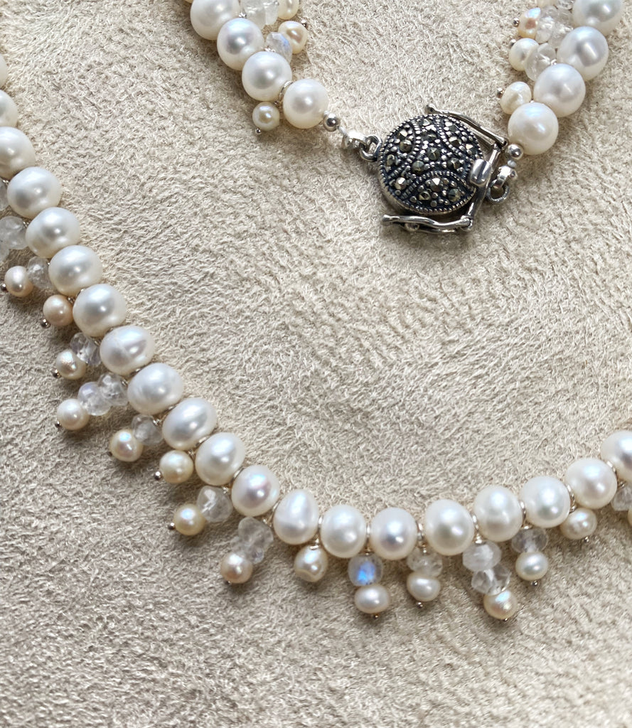 Pearl Moonstone Bridal Collar Necklace