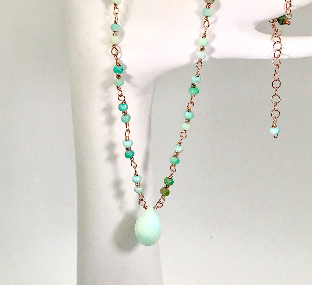 Green Peruvian Opal Rose Gold Layering Necklace - doolittlejewelry