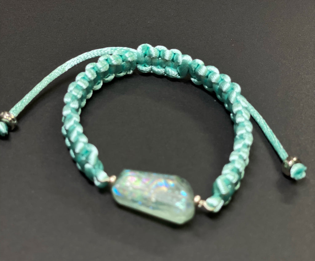 Mystic Fluorite Aqua Macrame Boho Bracelet