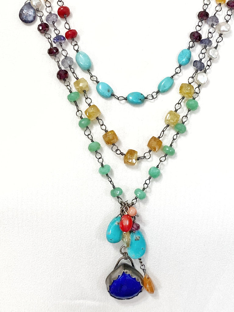 Multi-Strand Long Wire Wrap Gemstone Necklace - Doolittle