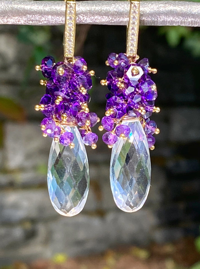 amethyst cluster crystal quartz long earrings